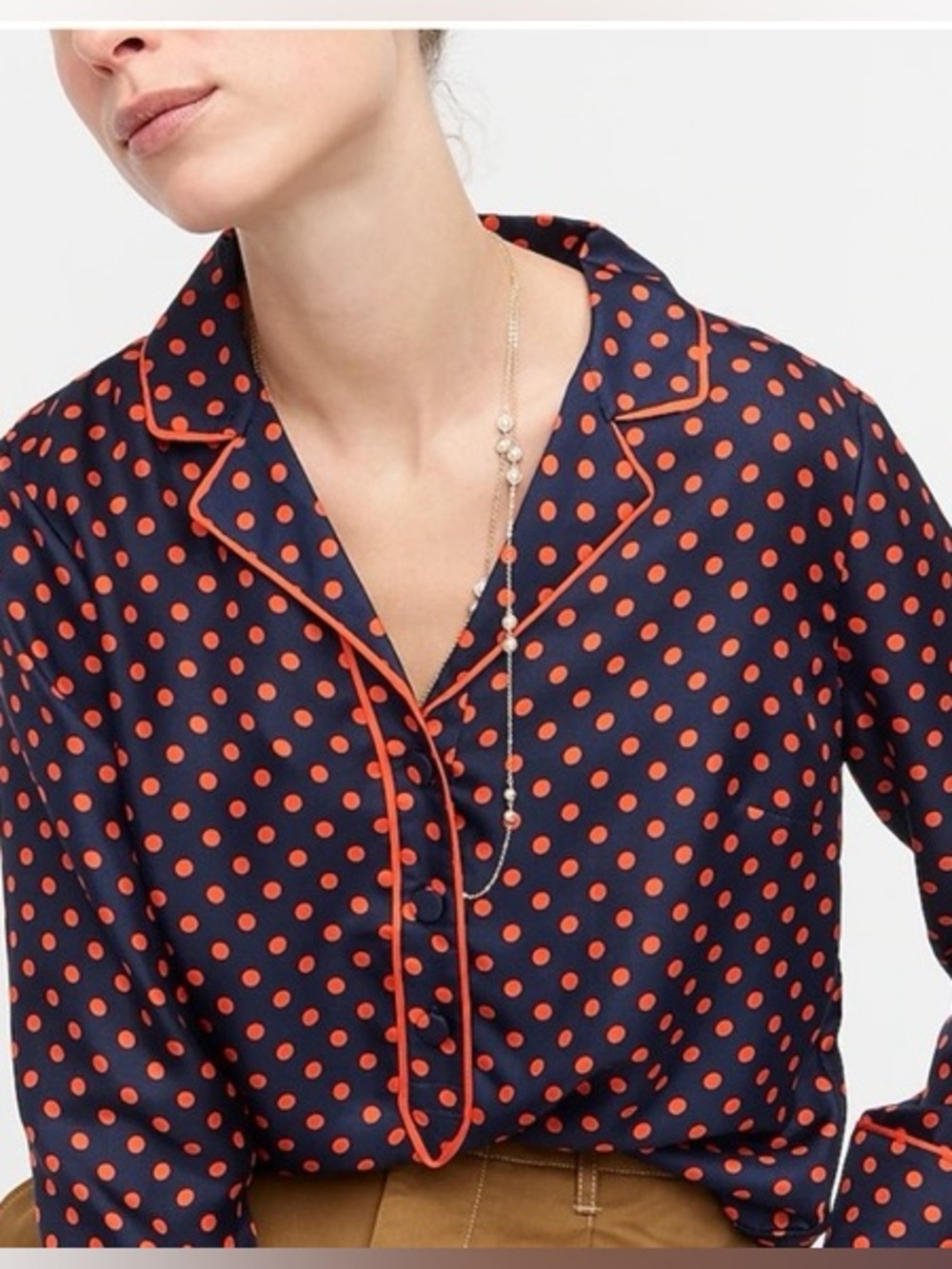 Collection silk-twill popover top in polka dot
